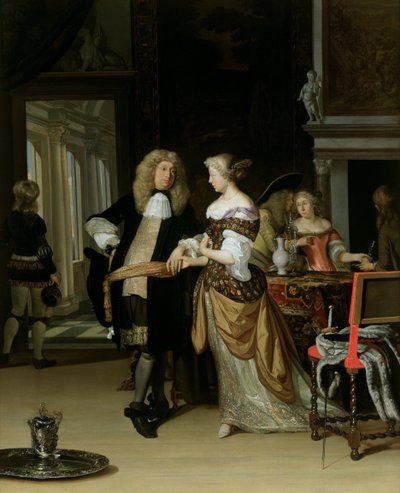 Zaślubiny: Młoda para w eleganckim wnętrzu, 1678 autorstwa Eglon van der Neer