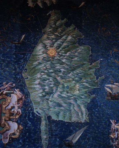 Korsyka, fragment z „Galerii Map Geograficznych” autorstwa Egnazio Danti