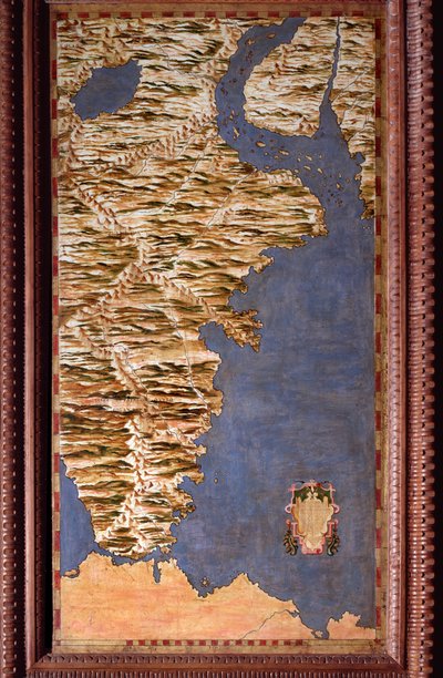 Mapa Detroit Magellana wykonana przez Egnazio Danti (1536-1586) matematyka, kosmografa i włoskiego architekta. Około 1567 r. Florencja, Palazzo Vecchio, Sala del Mappamondo autorstwa Egnazio Danti