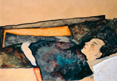 Śpiąca matka artysty (ołówek i akwarela) autorstwa Egon Schiele