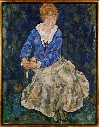 Portret Edith Schiele, żony artysty, w pozycji siedzącej autorstwa Egon Schiele