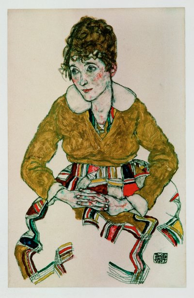 Bildnis der Gattin des Kuenstlers [Portret żony artysty] (gwasz i czarna kredka) autorstwa Egon Schiele