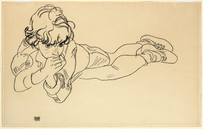 Chłopiec leżący na brzuchu, 1918 autorstwa Egon Schiele
