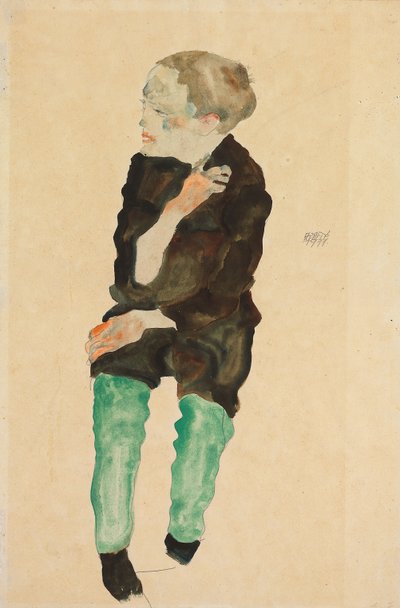 Chłopiec z Zielonymi Pończochami; Bub mit grunen Strumpfen, 1911 autorstwa Egon Schiele