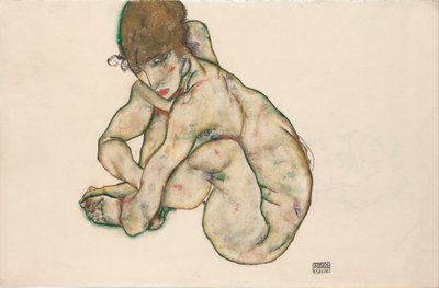 Przyczajona naga dziewczyna, 1914 autorstwa Egon Schiele