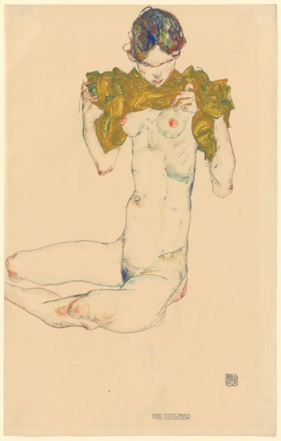Dziewica [recto]; bez tytułu [studium twarzy, verso] autorstwa Egon Schiele