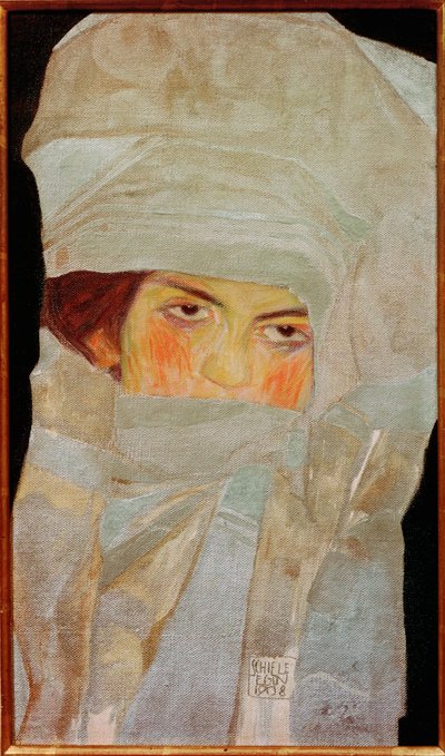 Siostra artystki, Melanie, ze srebrnymi szalami ... autorstwa Egon Schiele