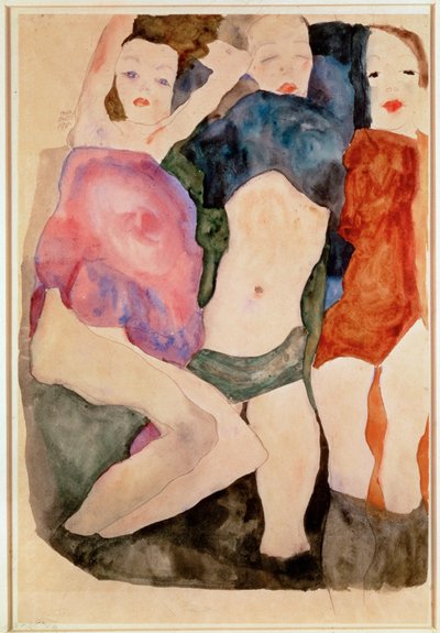 Drei Maedchen [Trzy dziewczyny] (akwarela i ołówek) autorstwa Egon Schiele
