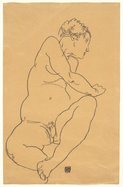 Akt kobiecy pochylający się w lewo autorstwa Egon Schiele