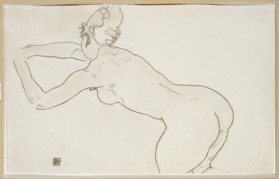 Akt kobiecy klęczy i pochyla się do przodu w lewo, 1918 autorstwa Egon Schiele