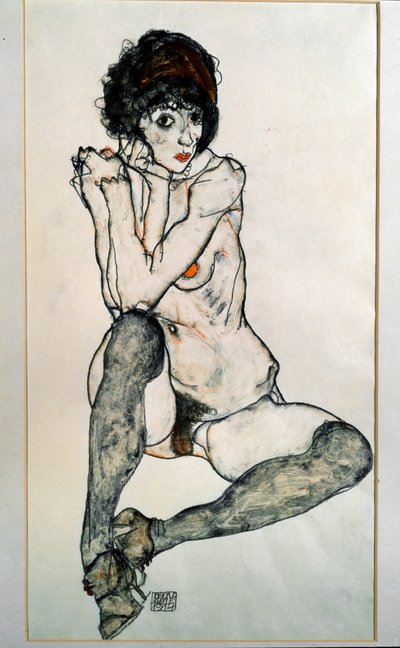Kobieta siedzi nago. Rysunek autorstwa Egona Schiele autorstwa Egon Schiele