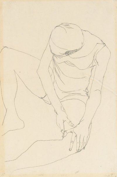 Akt kobiecy pochylony do przodu, obie ręce na lewym udzie, 1913 autorstwa Egon Schiele