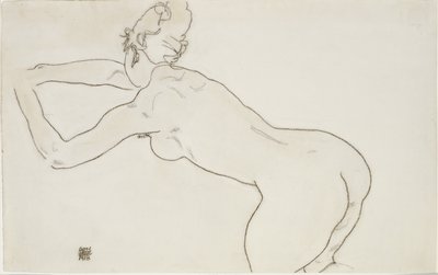 Akt kobiecy klęczący i pochylający się do przodu w lewo, 1918 autorstwa Egon Schiele