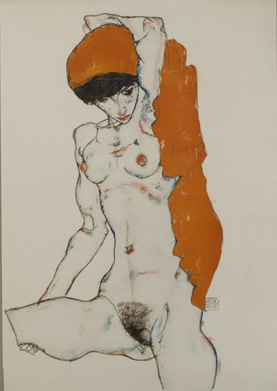 Akt kobiecy z suknem pomarańczowo-czerwonym, 1914 autorstwa Egon Schiele