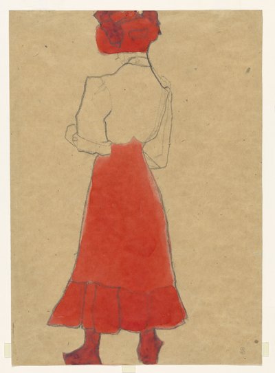 Kobieta w czerwonej spódnicy autorstwa Egon Schiele
