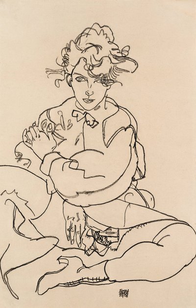 Dziewczyna siedząca z rozłożonymi nogami, 1918 autorstwa Egon Schiele