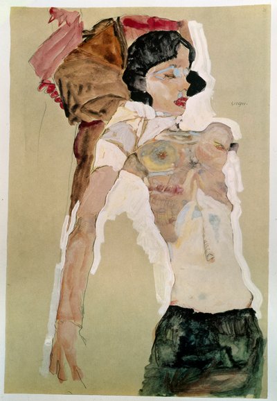 Półnaga kobieta. Rysunek Egona Schiele (1890-1918), 1911 Ołówek i akwarela na papierze. Wymiary: 45,9x31,1cm. Wiedeń, Graphische Sammlung Albertina autorstwa Egon Schiele
