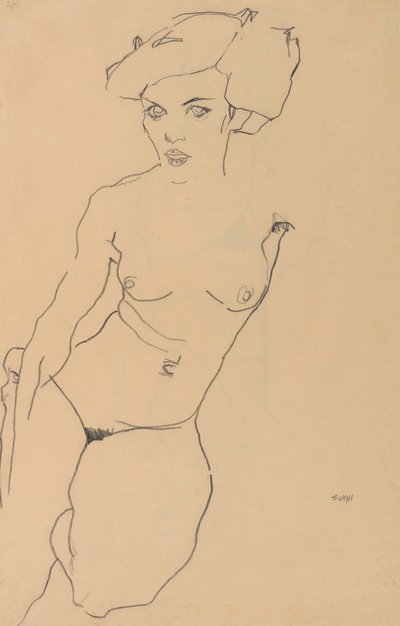 Klęcząca Akt kobiecy autorstwa Egon Schiele