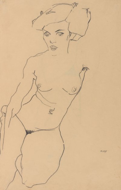 Klęczący akt kobiecy autorstwa Egon Schiele