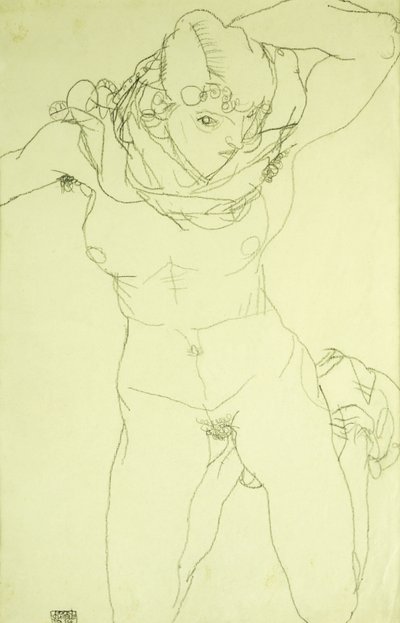Klęcząca Nude z przodu; Klęczący akt z przodu, 1914 autorstwa Egon Schiele
