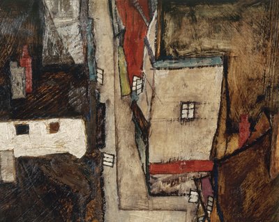 Krumlov i Wełtawa - Krumlov nad Wełtawą, ... (olej na płótnie) autorstwa Egon Schiele