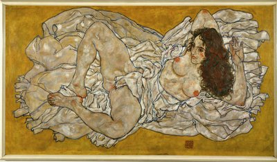Liegende Frau. Leżąca kobieta (olej na płótnie) autorstwa Egon Schiele