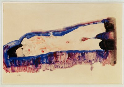 Leżący akt w czarnych pończochach ... (akwarela i ołówek) autorstwa Egon Schiele
