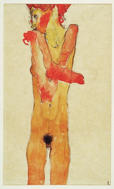Maedchenakt mit verschraenkten Armen (naga dziewczyna z ... (akwarela i węgiel) autorstwa Egon Schiele