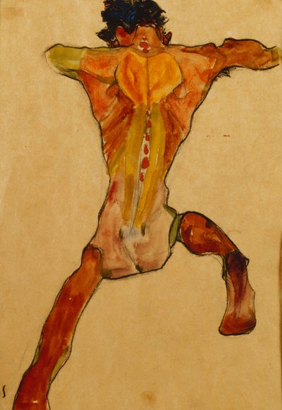 Mężczyzna nago widziany z tyłu; Mannlicher Ruckenakt, 1910 autorstwa Egon Schiele