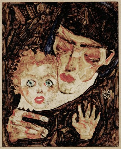 Mutter und Kind II (olej na drewnie) autorstwa Egon Schiele