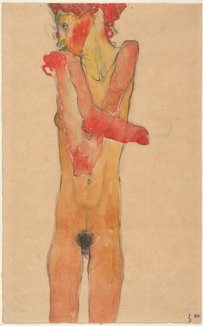 Naga dziewczyna ze złożonymi ramionami, 1910 autorstwa Egon Schiele