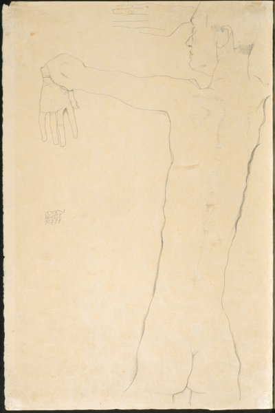 Nagi mężczyzna z podniesionymi rękami (odbyt.) autorstwa Egon Schiele