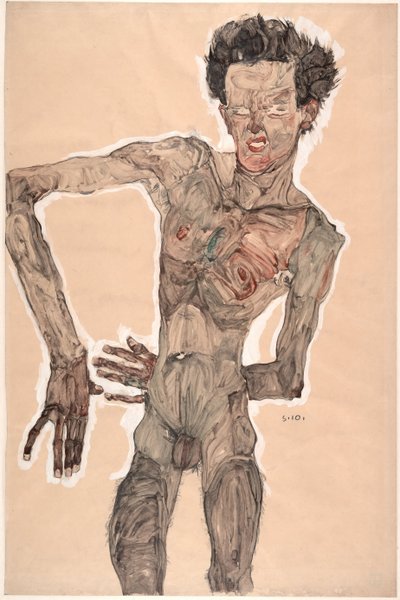 Nagi autoportret, grymasy, 1910 autorstwa Egon Schiele