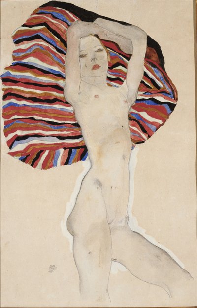 Akt na tle kolorowego materiału, 1911 autorstwa Egon Schiele