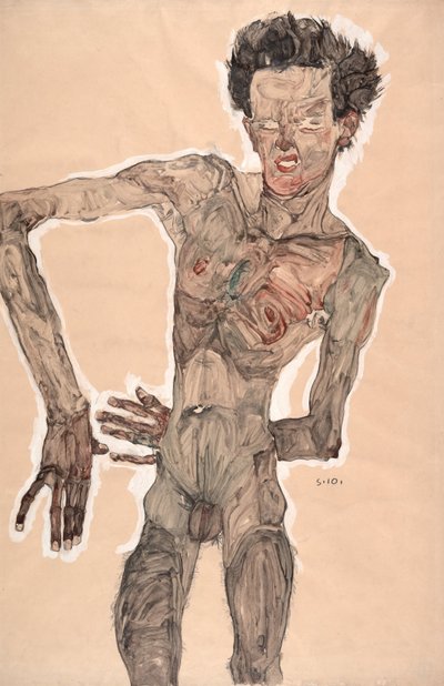 Nagi autoportret, grymasy autorstwa Egon Schiele