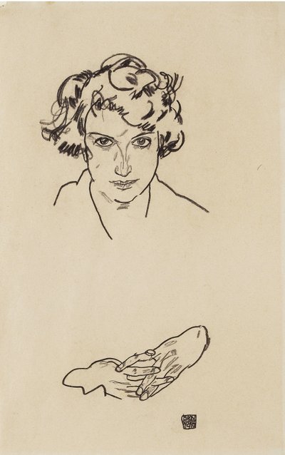 Portret dziewczynki, 1917 (czarna kredka na tkanym papierze) autorstwa Egon Schiele