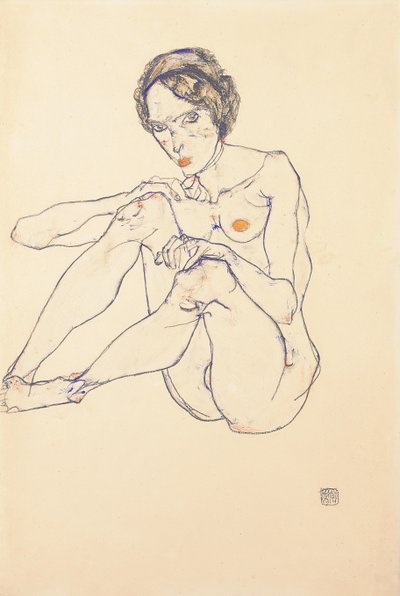 Akt kobiecy w pozycji siedzącej, 1914 autorstwa Egon Schiele