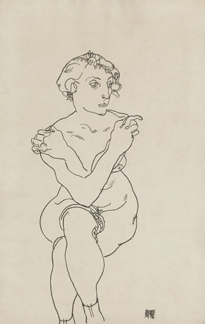 Naga kobieta w pozycji siedzącej, skrzyżowane ręce i nogi, 1918 autorstwa Egon Schiele