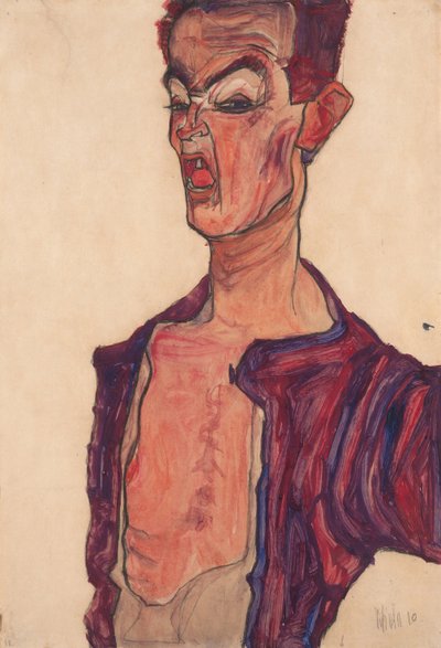 Autoportret, grymasy, 1910 autorstwa Egon Schiele