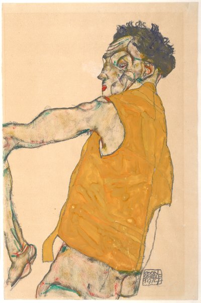 Autoportret w żółtej kamizelce, 1914 autorstwa Egon Schiele
