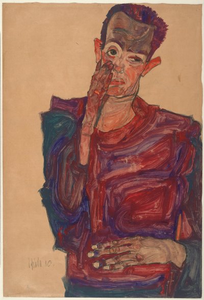 Autoportret z opuszczoną powieką, 1910 autorstwa Egon Schiele