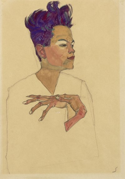Autoportret z rękami na klatce piersiowej, 1910 autorstwa Egon Schiele