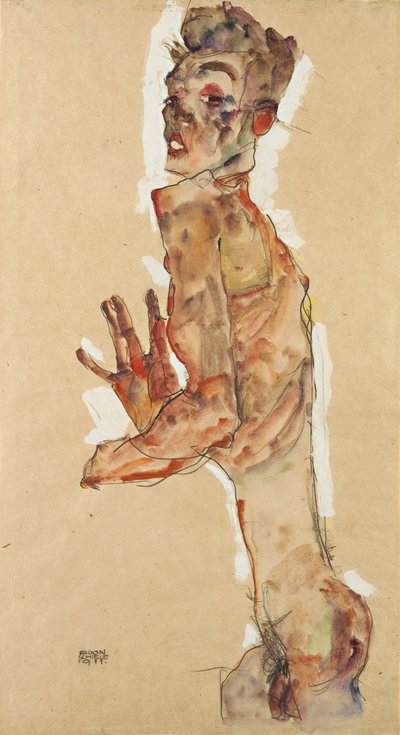 Autoportret z rozstawionymi palcami, 1911 autorstwa Egon Schiele