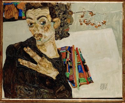 Autoportret z rozłożonymi palcami autorstwa Egon Schiele