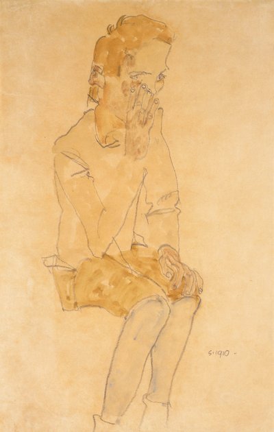 Siedzący chłopiec, 1910 autorstwa Egon Schiele