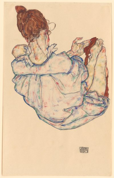 Siedząca kobieta, widok od tyłu autorstwa Egon Schiele