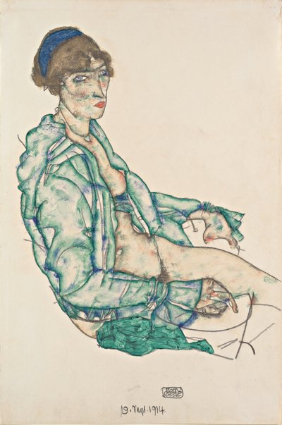 Siedzący półakt z niebieską opaską do włosów autorstwa Egon Schiele