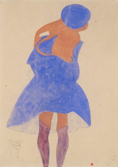 Stojąca dziewczyna, widok z tyłu, 1908 (gwasz, akwarela i grafit na papierze) autorstwa Egon Schiele