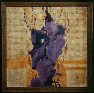 Stylizowany kwiat na dekoracyjnym tle ... (brąz) autorstwa Egon Schiele