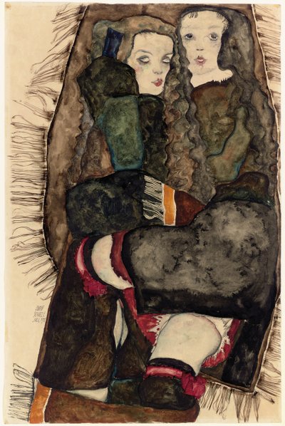 Dwie dziewczyny na kocu z frędzlami; Dwie dziewczyny na kocu z frędzlami, 1911 autorstwa Egon Schiele